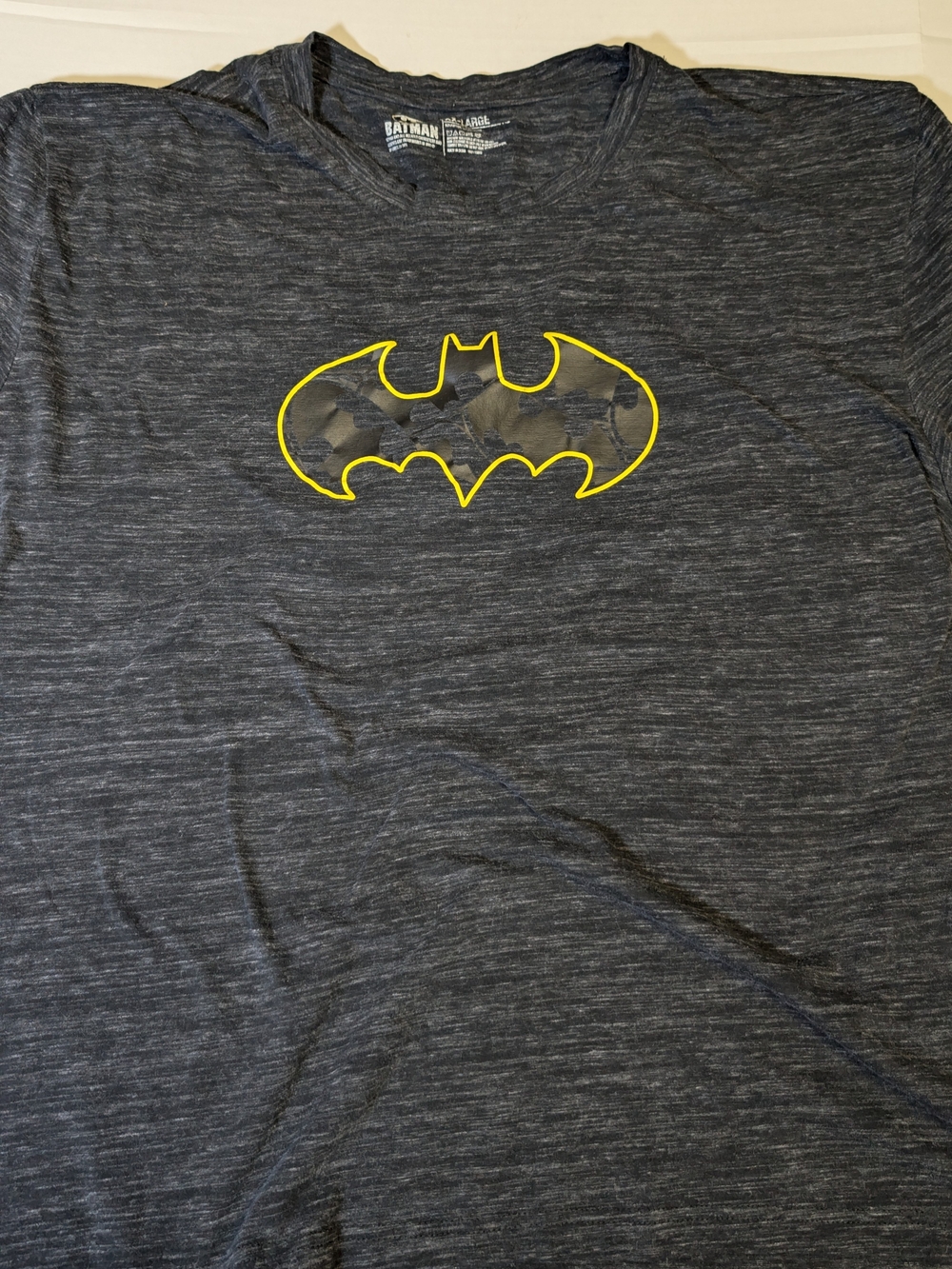 Batman Dark Gray Heather Short Sleeve Tee with Yellow Logo